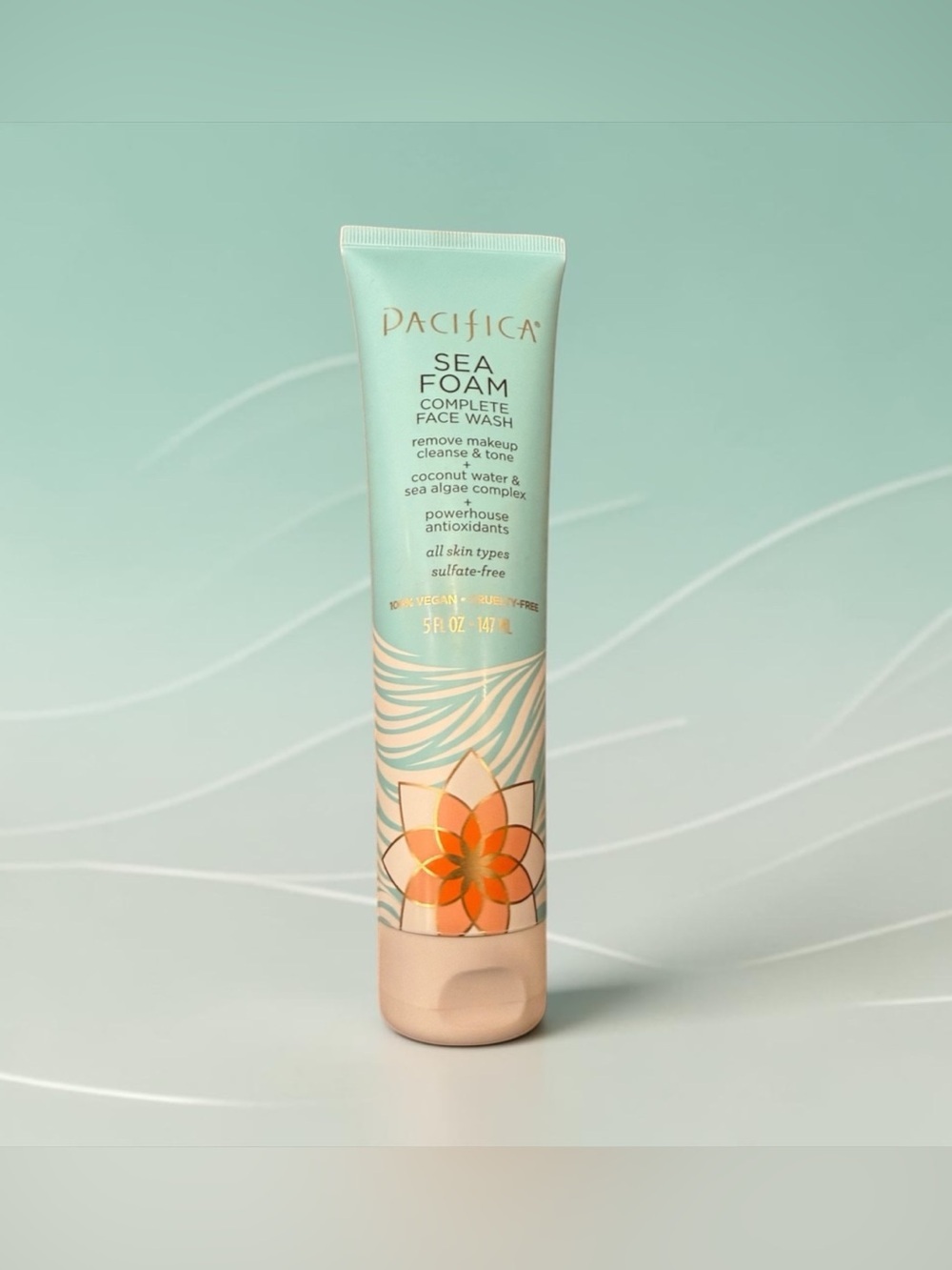Pacifica Sea Foam Face Wash - Aqua Tube with Orange Floral Accent